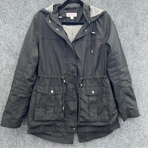 Merona Women’s Hooded Jacket Black Zip Size M Windbreaker